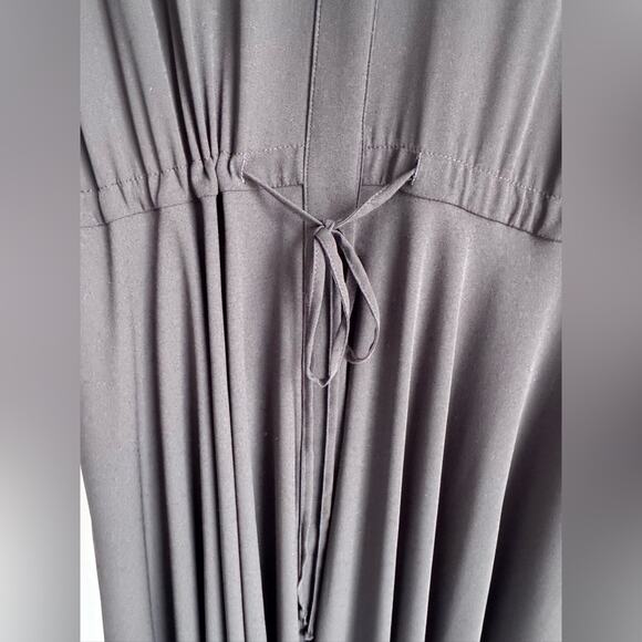 Compagnia Italiana Black Maxi Dress Button Down Stretch Tie Waist Luxury L/XL - Picture 2 of 10